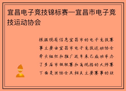 宜昌电子竞技锦标赛—宜昌市电子竞技运动协会